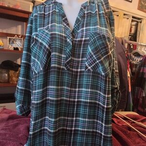 Torrid Harper Teal and Black Plaid Top